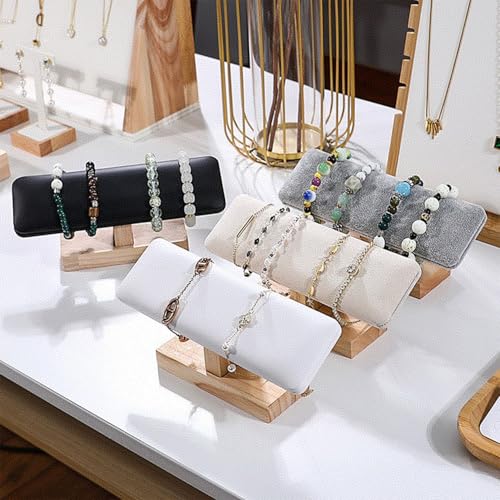 Wooden Watches Display tower Base Watch Necklace Bracelet Organizer Rack Bangle Scrunchie Headband Showcase tower (White PU, Flat single-layer) - color: Flat PU White