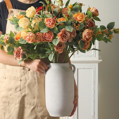 Large Flower Vase Home Decor - 12 inch Tall Ceramic Farmhouse White Rustic Table Vases with Handle Living Room Decoration Decorative Modern for Fireplace Kitchen - color: 12" Rustic