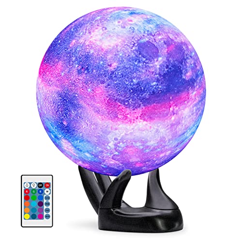 BRIGHTWORLD 7.1inch Galaxy Lamp 16 Colors Moon Lamp 3D Printing, Remote & Touch Control USB Rechargeable, Birthday Gifts for Women Room Decor Aesthetic（Black Hand Base） - style: 7.1in Black Hand Base