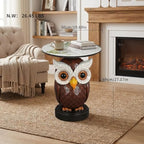 Artistic 3D Owl Sculpture End Table with Faux Marble Top,from Odorless Resin, Multi-Functional Accent Table for Living Room, Entryway, Stable Scratch-Resistant Design, No-Tool Assembly - color: Red Owl