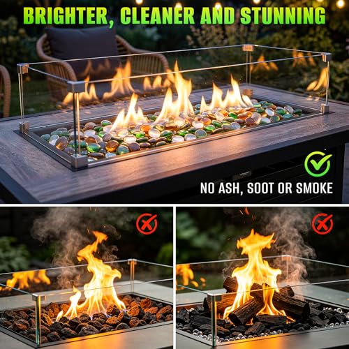 Mr. Fireglass 10 Pound Blended Fire Glass Beads, 1/2" High Luster Mixed Colored Fire Glass Drops for Fireplace Fire Pit & Lanscaping, Emerald Green, Crystal Ice, Caramel - color: Emerald Green, Crystal Ice, Caramel, size: 1/2 inch, 10 Pounds