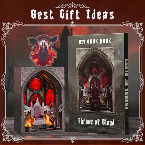 MiniCity Book Nook Kit, DIY Miniature Dollhouse Halloween Booknook Kit, DIY Mini House Building Kit with LED Light (Throne of Blood) - style: Throne Of Blood