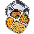 Set of 2 Stainless Steel Dinner Plates 4 Sections Divided Platter Dinner Tray - Lightweight Metal Plate for Adults and Campers, Portion Control Bariatric Weight Loss and Diabetic Diet Plates - size: F4C (4 Sections)