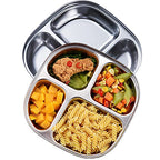 Set of 2 Stainless Steel Dinner Plates 4 Sections Divided Platter Dinner Tray - Lightweight Metal Plate for Adults and Campers, Portion Control Bariatric Weight Loss and Diabetic Diet Plates - size: F4C (4 Sections)