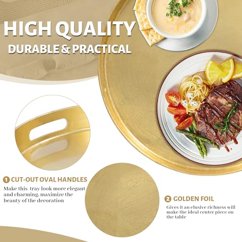 MAONAME 13" Gold Round Decorative Tray for Coffee Table, Modern Serving Tray with Handles, Foil Ottoman Trays, Bathroom Decor - size: 13"