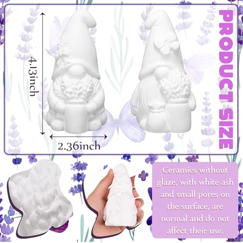 Seenelling 2 Pack Lavender Dream Gnomes Ready to Paint Your Own Statues 4'' DIY Unpainted Ceramics Figurines Kit Paintable Ceramics Art and Crafts Purple Fragrance Wonderland Journey Decor - style: Lavender Gnomes