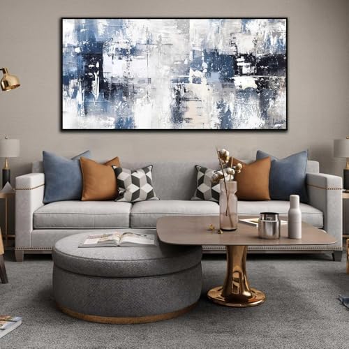 White and Blue Abstract Canvas Wall Art for Living Room Bedroom Home Office Large Black Framed Artwork Grey Abstract Canvas Prints Ready to Hang Size 29x59 - color: blue, size: 29"L x 59"W