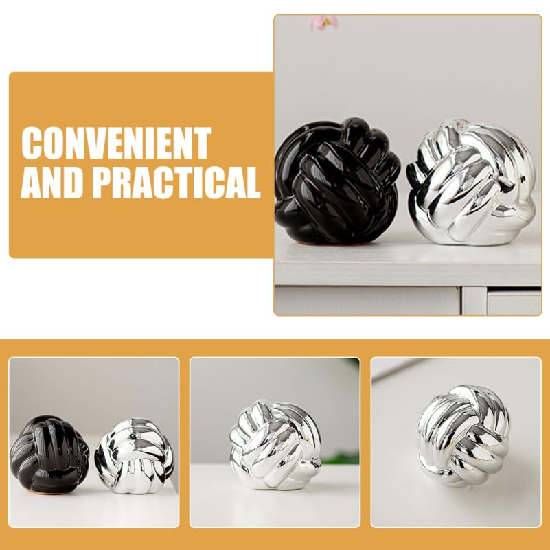Cabilock Ceramic Statue Silver Knot Statue Decor Ceramic Thread Knot Link Figurine Geometric Sphere Modern Art Sculpture Table Decoration Accents for Home Office Office Decor, 8.50X8.00X8.00CM - color: Silver