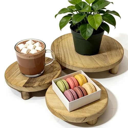 6"/8"/10" 3pcs Round Wood Riser - Plant Risers Stand for Decor - Wood Pedestal Stand Display for Kitchen Counter- Decorative Wooden Risers for Desktop/Bathroom/Livingroom/Bedroom