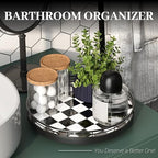 10.2-Inch Black & White Checkerboard Lazy Susan Organizer – Rotating Serving Tray with Oak Base, Iron Frame, & Ceramic Tile –Perfect for Dining Table, Kitchen Cabinet, Bathroom Countertop, Home Décor