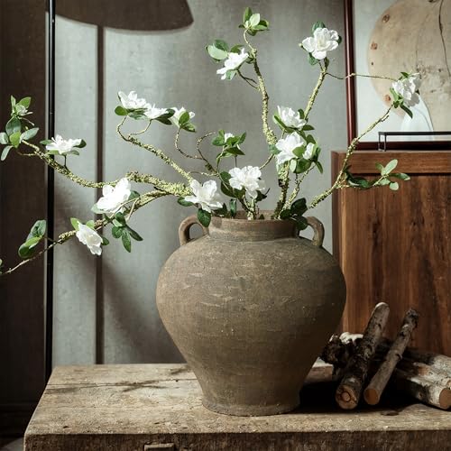 LuxenHome Rustic Large Flower Vase,14'' Tall Brown Terracotta Cauldron Vase,Farmhouse Decorative Vases for Dining Table Decor,Vintage Pottery Ceraimc Vase Living Room Office Home Decor - size: Medium
