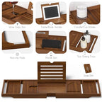 Kiasthome Teak Bathtub Caddy, Expandable Bath Tray, Non‑Slip Luxury Tub Caddy with Wine Phone Tablet Holder, Wooden Bath Accessory for Home Spa and Gift