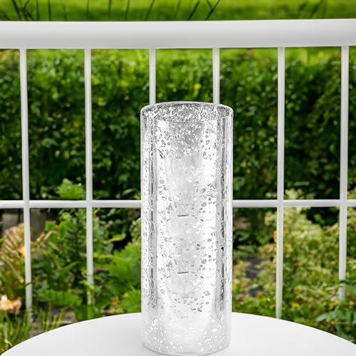 WGVI Hurricane Candle Holder Sleeve, W: 5", Ht: 14", Silver Speckled Glass Cylinder Open Both Ends, Chimney Tube Shade, 1 Piece - size: 5x14"H