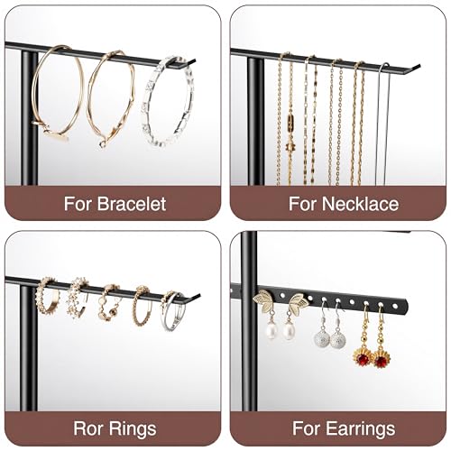 pickpiff Jewelry Stand Organizer, 12.5" Tall Sturdy Metal, 3-Tier Jewelry Holder for Necklace, Earring, Bracelet, Ring, Hanger for Display and Storage, Aesthetic Room Decor, Black - color: Black, size: 12.5" Height