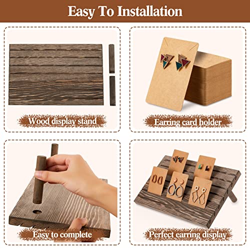 Blulu 31 Pack Wooden Earring Display Stand 7 Slots jewelry Display Holder with Earring Card for Selling Vendors Retail Show - color: Brown, Light Brown