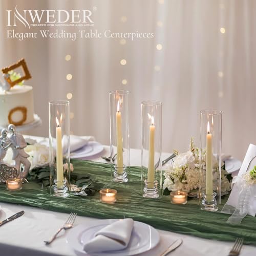 Glass Hurricane Candle Holder: 12" Tall Candlestick Holder Bulk with Cylinder Windproof Cover Set of 6 Clear Taper Candle Holders for Wedding Party Birthday Christmas Decor - size: 12" H - 6 Pcs