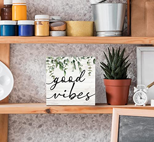 SRADMO Botanical Eucalyptus Leaves Wood Box Sign Desk Decor, Rustic Eucalyptus Leaves Wooden Block Box Sign Decoration For Home Office Shelf Table Decor - color: white, size: 5″×5″
