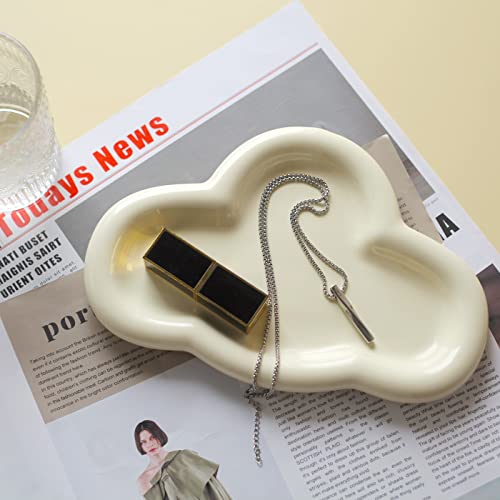 Jewelry Dish Trinket Tray for Women, Ring Dish Holder, Unique Cloud Shape Ceramic Plate Cute Things Vanity Aesthetic Room Decor Mother's Day Birthday (Crème) - color: Crème