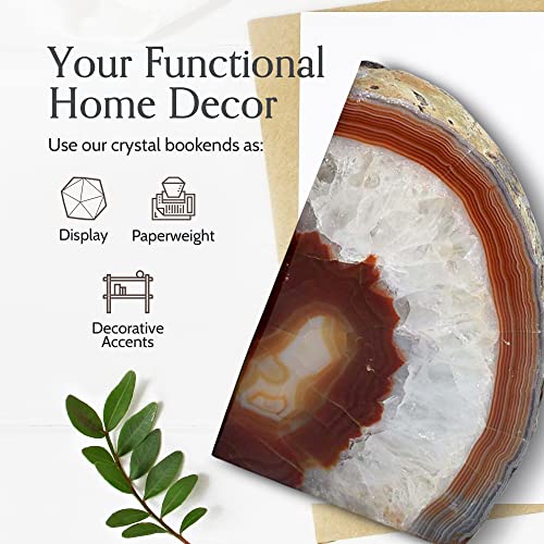 Nature's Decorations Agate Bookends - A Quality Brown Geode with Non-Skid Rubber Bumpers for Shelves, Office, Home Decor - Heavy Duty Cool Crystal Stone (6-8 LB) - color: Brown, size: A Grade 6 - 8 Lbs