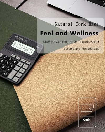 YSAGi Double-Sided Desk Pad, 35.4"x17" Leather Desk Mat, Eco Cork Desk Pad Protector,Large Mouse Pad,Waterproof Desk Blotter for Office/Home (Dark Green/Cork) - color: Dark Green/Cork, size: 35.4"x17"