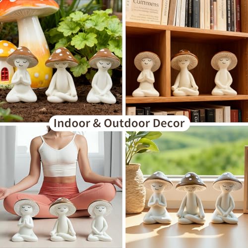 Meditation Mushroom Resin Statues – Cute Yoga Mushroom Figurines for Desk, Home, Office & Garden Decor – Zen Resin Sculptures for Living Room, Patio, Tabletop & Backyard (3 Pack, Mushroom) - size: 3 Pack