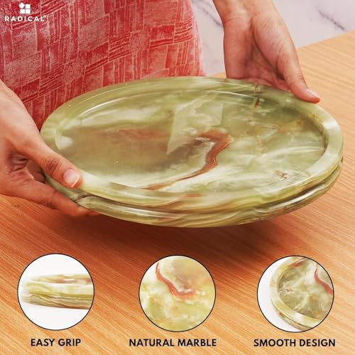 Radicaln Marble Serving Tray 10" Inches Green Handmade Round Trays for Party Supplies Ideal Food & Cafeteria Trays for Kitchen, Serving Dishes & Platter - color: Green