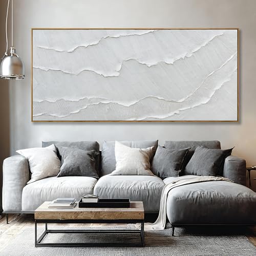WINKAILIN White Wave Wall Art Textured Canvas Hand-drawn Minimalist Pictures Modern Oversized Painting Extra Large Artwork for Living Room Office Hallway Home Decoration 32x70 Inch - color: White, size: 70"L x 32"W