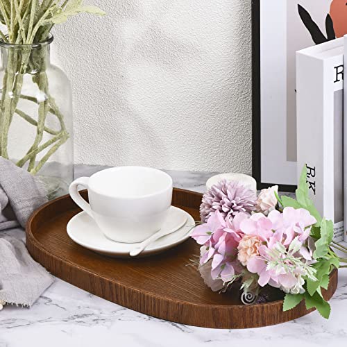 PATIKIL Wood Serving Tray 15x10 Inch, Oval Decorative Platter for Home Decor Kitchen Table Candle Holder, Brown