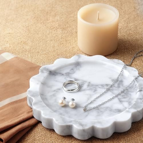 Round Marble Tray with Scalloped Edge, Natural Small Marble Tray for Decorative Jewelry Candle Lotion - style: Round