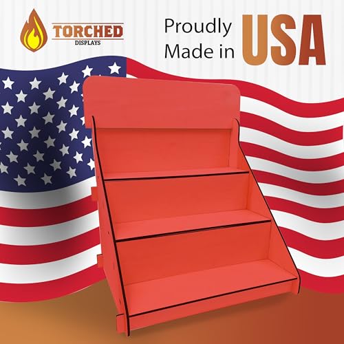 Wooden Portable Retail Table Display Stand Countertop 3 Step Riser Craft Shows, Farmers Markets Tradeshows |No Hardware Assembly Flat Pack Soap Display CBD Jewelry Spices Cups Tumblers Coasters - color: Red
