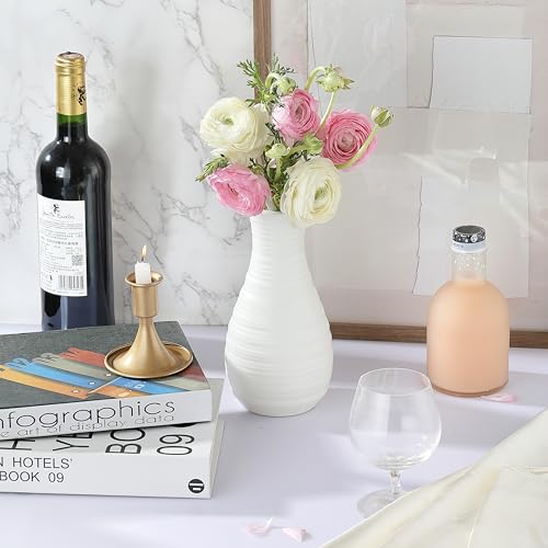 White Plastic Flower Vase, Ceramic-Look Decorative Vase for Flowers, Small and Cute for Home Living Room Dining Wedding Bouquet Decor (8 inches)