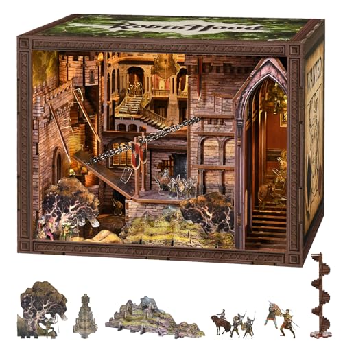 CCCDF Book Nook Kit, DIY Miniature House Dollhouse Kit for Adults and Teens, Booknook Bookshelf Decor with LED Light, Gifts for Family and Friends (Robin Hood - The Castle's Escape) - style: Robin Hood - The Castle's Escape