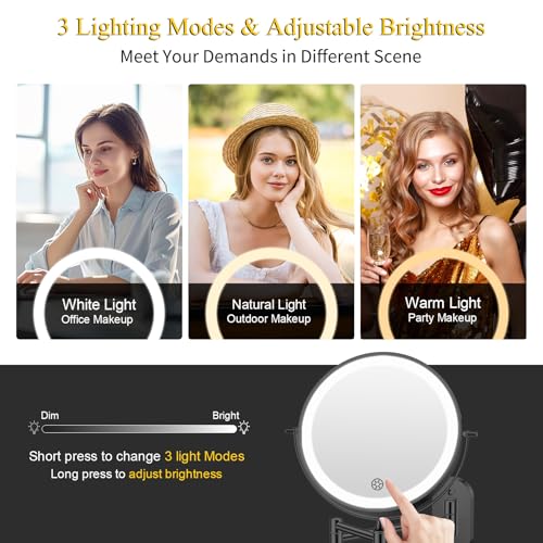 FUNTOUCH 20X/3X Rechargeable Wall Mounted Makeup Vanity Mirror with Lights, Double Sided Magnifying Wall Mount Mirror,3 Color Lighting, Touch Screen Dimming,Extension Arm 360 Rotation Wall Mirrors - color: Metal Black