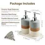 Ceramic Soap Dispenser Set(2 Pack) – Hand Soap, Dish Soap, Shampoo & Shower Soap Dispenser for Bathroom & Kitchen, Stainless Steel Pump, Includes Silicone Funnel & Diatomaceous Tray, Gray - color: Gray and White, size: 2xSoap Dispenser Set with Tray