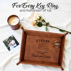 Engraved Leather Tray with Custom Name, Personalized Anniversary Idea for Him and Her, Jewelry Organizer Tray for Dresser, Desk, Nightstand, Office Keepsake Box for Men, Husband - style: Anniversary