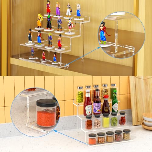 NIUBEE Acrylic Riser Display Shelf, Clear Display Stand for Amiibo Funko POP Figures,4 Tier Cupcakes Stand Perfume Organizer and Storage (9 Inch Small) - size: 9 inch