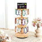 3 Tier Bracelet Holder,Wooden Rotating Bracelet Display Stand with 36 Hooks and Tray,360°Rotating Jewelry Holder Organzier for Bracelet, KeyChain, Necklace, Jewelr