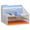 GAWERK Letter Tray Organizer, Mesh Desk File Organizer with 3 Paper Trays and 2 Vertical Upright Section (Silver) - color: Silver