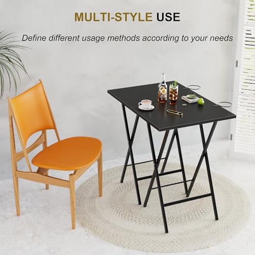 VECELO Folding TV Tray for Eating Set of 2, Portable Dinner/Snack Table with Cup Holder for Couch, Living Room and Small Space, Black - color: Black, size: 2 Pack