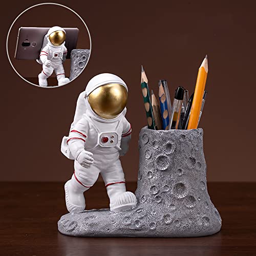 BUTILIVEEN Astronaut Pen Pencil Holder with Phone Stand, Resin Spaceman Pen Container Cell Phone Stand for home Office Desktop Decoration, Gifts for Space Lovers, Gifts for Christmas - style: Phone Pen Holder
