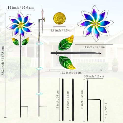 14'' Wind Spinners Outdoor, Flower Kinetic Wind Sculpture & Spinners, Metal Wind Spinners for Yard Garden Patio Decor (Purple) - size: 14'' Purple