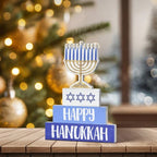 Smile Hanukkah Wood Decoration Set Hanukkah Sign and Blocks Farmhouse Decor Rustic Menorah Hexagram, Party Supplies Gifts Festive Holiday Centerpiece and Table Decoration - style: Hanukkah