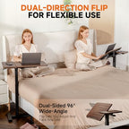 GTPLAYER Overbed Bedside Table with Wheels,Tiltable Hospital Bed Table Over The Bed, Pneumatic Adjustable Rolling Laptop Desk, Mobile Standing Desk for Hospital and Home Use (Walnut) - color: Walnut
