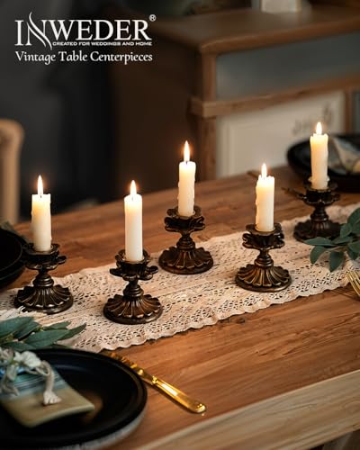 Taper Candle Holder Vintage: Resin Candlestick Holders Small Candle Sticks Holder Antique Decoration for Dinning Table Mantel Wedding Centerpieces Halloween Christmas Set of 2