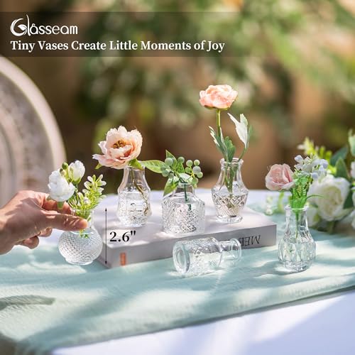 Glasseam Small Bud Vases for Centerpieces: 20PCS Mini Clear Glass Vase Set for Flowers Decor Wedding Party Baby Shower Dining - 2.7" Tiny Table Decorations Centerpiece