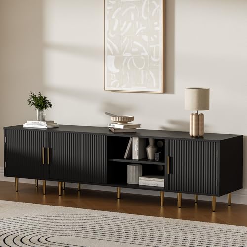 Housoul 71" TV Stand for 50/60/70/80 inch TV, Modern TV Stand for 75+ inch TV, Entertainment Center for Up to 80" TV, TV Media Stand with Storage Cabinet for Living Room, Bedroom, Black - color: Black, size: 71" L