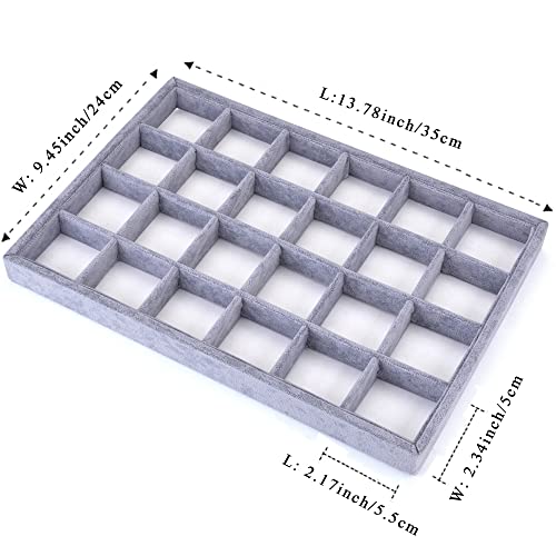 Mornajina 24 Grids Stackable Jewelry Tray Organizer with Removable Dividers, Velvet Jewelry Display Tray for Earrings Necklaces Bracelet Rings Display Showcase - Grey - color: Grey
