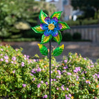 Wind Spinners Outdoor,13'' Dia Metal Flower Pinwheels,Waterproof Wind Sculpture with Metal Stake,Wind Spinner for Outdoor Patio Decor - size: 13‘’Green Flower