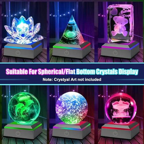 EEEKit 2PCS LED Light Display Base for 3D Crystal Glass Art, 6 Colors Square Flat Spherical Recess Show Crystal Ball Display Stand - color: Square