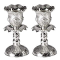 Ner Mitzvah Silver Plated Candlesticks, Pair of 4 Inch Ornate Candle Holders with Round Base and Floral Design (Pack of 2) - size: 4 inches